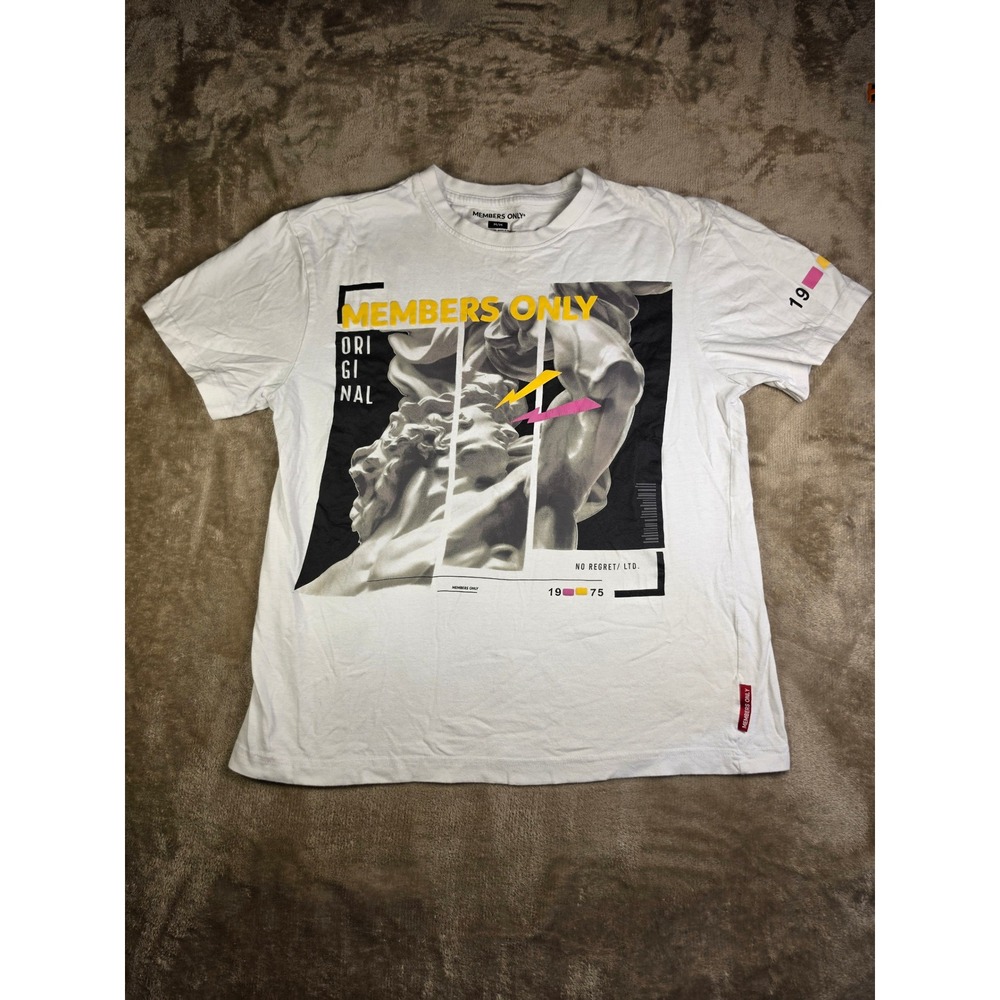 Members Only Womens Graphic T-Shirt White Statue Print Essentials Medium